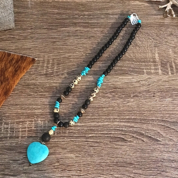 Southwest black & turquoise necklace jasper glass metals artisan custom NEW - Picture 8 of 9